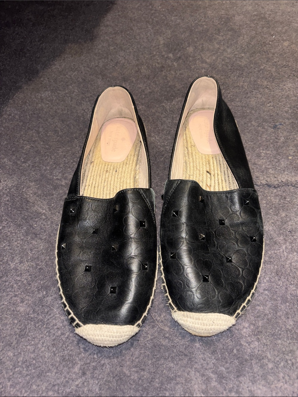 kate spade Black Studded Leather Espadrille Flats